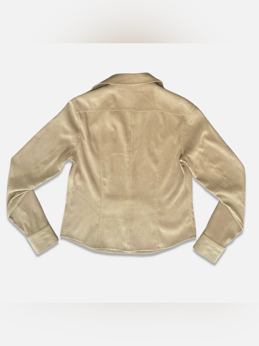Vintage Y2K Paradox Tan Suede-Look Long Sleeve Snap Front Shirt Size 4 - Picture 2 of 3